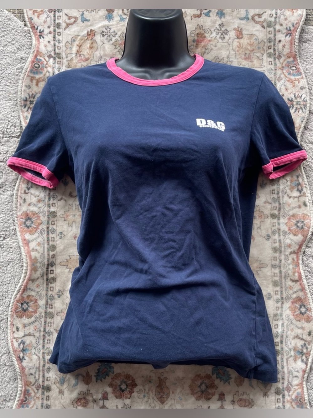 D&G Navy Vintage Tee with Pink Trim